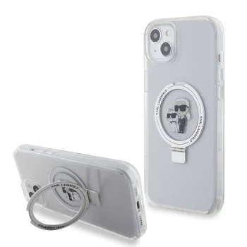 Калъф за iPhone 15 Plus - Karl Lagerfeld Hardcase Ring Stand MagSafe (KLHMP15MHMMRSKCH) - Бял Karl&Choupette