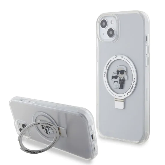 Калъф за iPhone 15 Plus - Karl Lagerfeld Hardcase Ring Stand MagSafe (KLHMP15MHMMRSKCH) - Бял Karl&Choupette