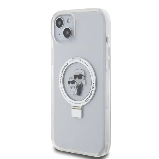 Калъф за iPhone 15 Plus - Karl Lagerfeld Hardcase Ring Stand MagSafe (KLHMP15MHMMRSKCH) - Бял Karl&Choupette