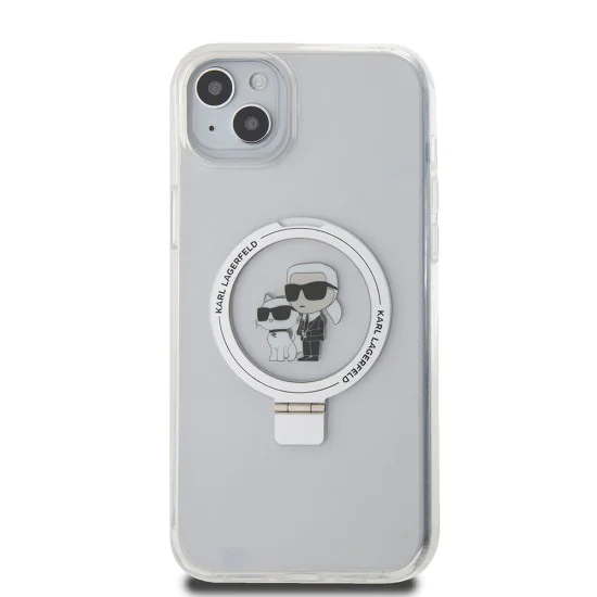 Калъф за iPhone 15 Plus - Karl Lagerfeld Hardcase Ring Stand MagSafe (KLHMP15MHMMRSKCH) - Бял Karl&Choupette