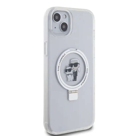 Калъф за iPhone 15 Plus - Karl Lagerfeld Hardcase Ring Stand MagSafe (KLHMP15MHMMRSKCH) - Бял Karl&Choupette