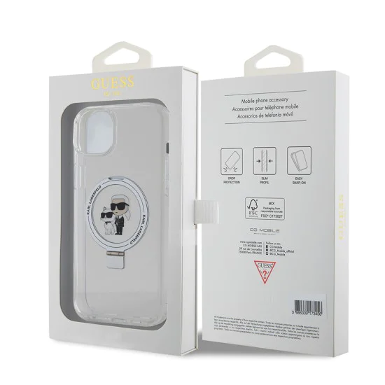 Калъф за iPhone 15 Plus - Karl Lagerfeld Hardcase Ring Stand MagSafe (KLHMP15MHMMRSKCH) - Бял Karl&Choupette