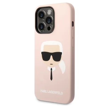 Калъф за iPhone 14 Pro Max - Karl Lagerfeld Silicone MagSafe (KLHMP14XSLSLKHLP) - Light Pink Karl`s Head