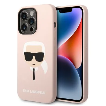 Калъф за iPhone 14 Pro Max - Karl Lagerfeld Silicone MagSafe (KLHMP14XSLSLKHLP) - Light Pink Karl`s Head