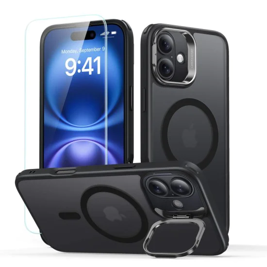 Калъф за iPhone 16 + калъф - ESR Classic Hybrid HaloLock Kickstand - Frosted Black