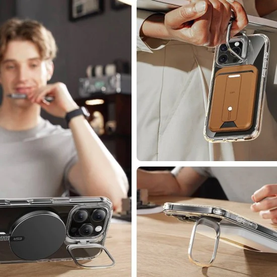 Калъф за iPhone 16 Pro + Протектор на калъфа - ESR Classic Hybrid Hybrid HaloLock Kickstand - Clear