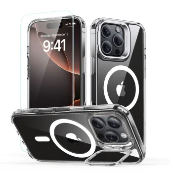 Калъф за iPhone 16 Pro + Протектор на калъфа - ESR Classic Hybrid Hybrid HaloLock Kickstand - Clear