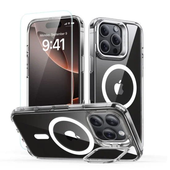 Калъф за iPhone 16 Pro + Протектор на калъфа - ESR Classic Hybrid Hybrid HaloLock Kickstand - Clear