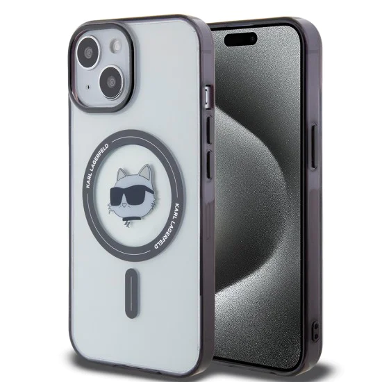 Калъф за iPhone 15 Plus - Karl Lagerfeld IML MagSafe (KLHMP15MHMHCHNOTK) - Прозрачна глава на Choupette