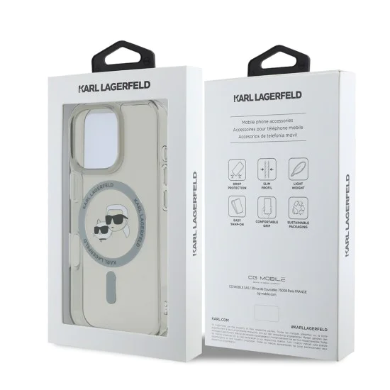 Калъф за iPhone 16 Pro Max - Karl Lagerfeld IML MagSafe (KLHMP16XHLSKCK) - Metal Karl&Choupette Head