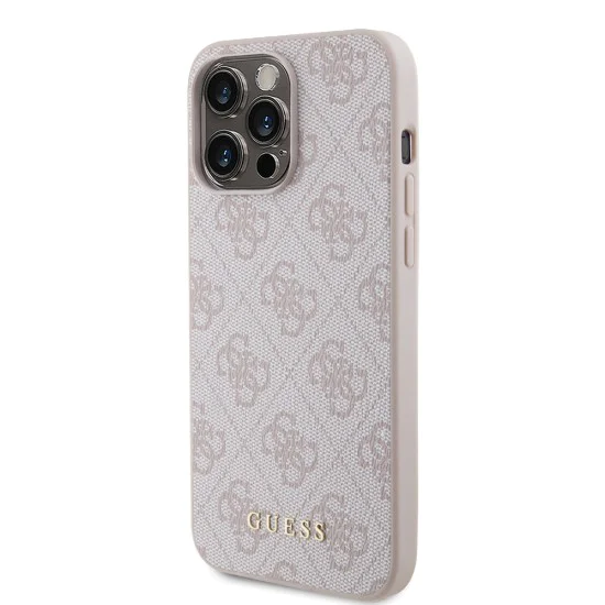 Калъф за iPhone 15 Pro Max - Guess Hardcase 4G Metal Gold Gold Logo (GUHCP15XG4GFPI) - Розов