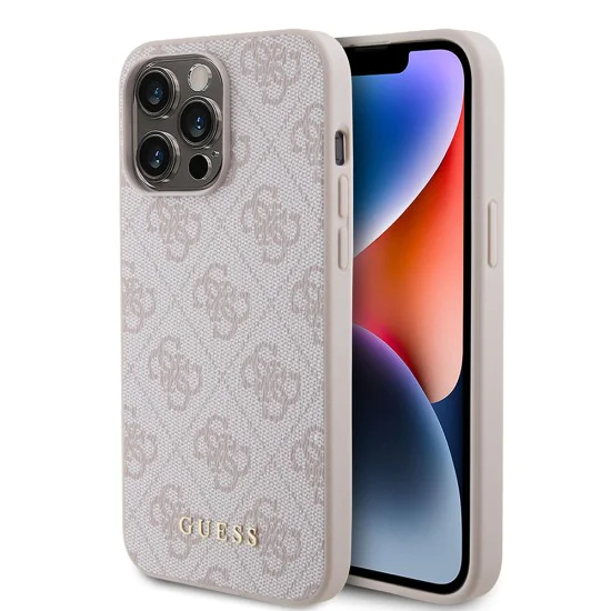 Калъф за iPhone 15 Pro Max - Guess Hardcase 4G Metal Gold Gold Logo (GUHCP15XG4GFPI) - Розов