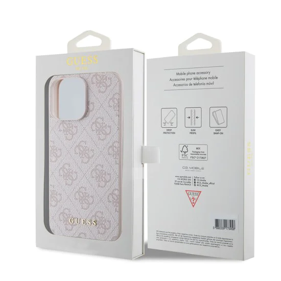 Калъф за iPhone 15 Pro Max - Guess Hardcase 4G Metal Gold Gold Logo (GUHCP15XG4GFPI) - Розов