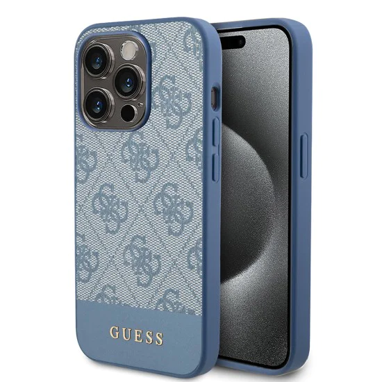 Калъф за iPhone 15 Pro - колекция Guess Hardcase 4G Stripe (GUHCP15LG4GLBL) - син