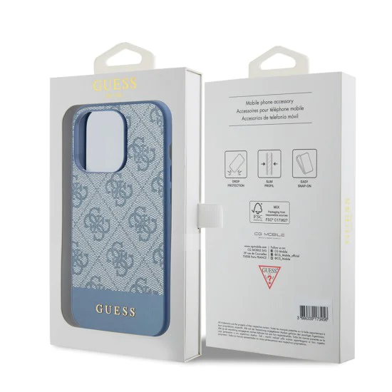 Калъф за iPhone 15 Pro - колекция Guess Hardcase 4G Stripe (GUHCP15LG4GLBL) - син