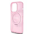 Калъф за iPhone 15 Pro - Guess Ring Stand Script Glitter MagSafe (GUHMP15LHRSGSP) - Розов