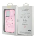 Калъф за iPhone 15 Pro - Guess Ring Stand Script Glitter MagSafe (GUHMP15LHRSGSP) - Розов