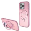 Калъф за iPhone 15 Pro - Guess Ring Stand Script Glitter MagSafe (GUHMP15LHRSGSP) - Розов