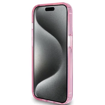 Калъф за iPhone 15 Pro - Guess Ring Stand Script Glitter MagSafe (GUHMP15LHRSGSP) - Розов