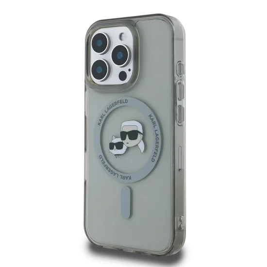 Калъф за iPhone 16 Pro - Karl Lagerfeld IML MagSafe (KLHMP16LHLHLSKCK) - Metal Karl&Choupette Head