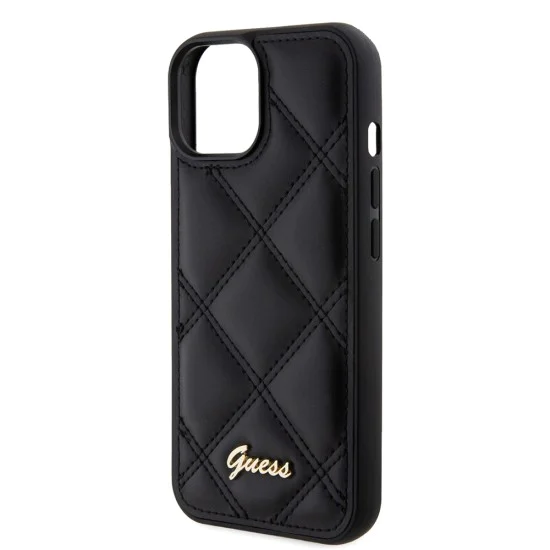 Калъф за iPhone 15 - Guess Quilted Metal Logo (GUHCP15SPSQQSQQSK) - черен