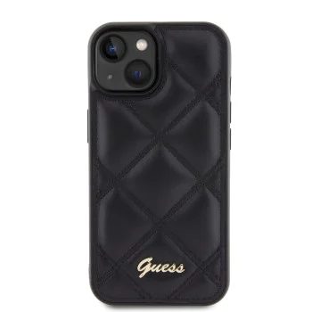 Калъф за iPhone 15 - Guess Quilted Metal Logo (GUHCP15SPSQQSQQSK) - черен