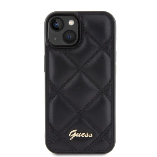 Калъф за iPhone 15 - Guess Quilted Metal Logo (GUHCP15SPSQQSQQSK) - черен
