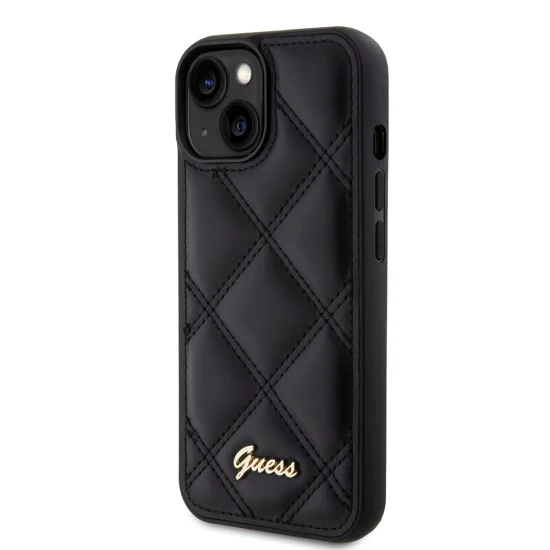 Калъф за iPhone 15 - Guess Quilted Metal Logo (GUHCP15SPSQQSQQSK) - черен