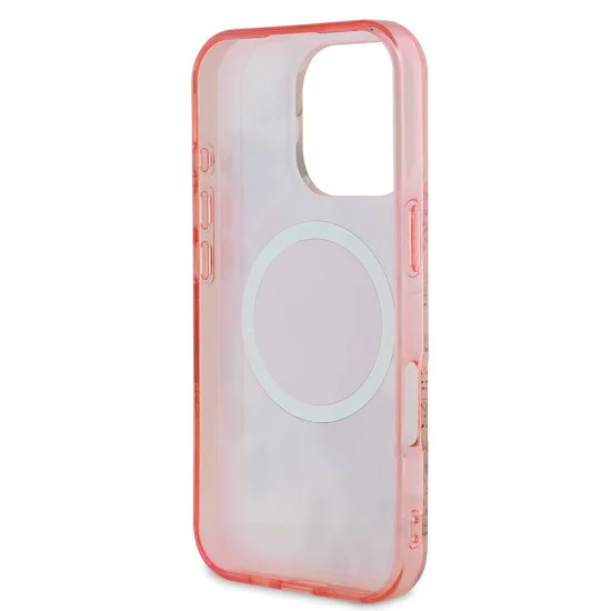 Калъф за iPhone 16 Pro Max - Guess IML Flower & Tonal Circle MagSafe (GUHMP16XHFHFWWBDCEP) - Розов
