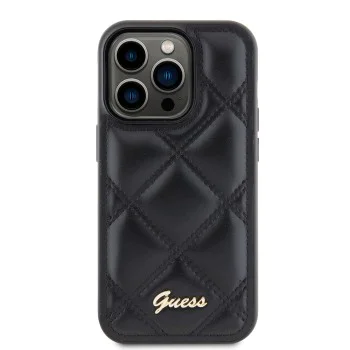 Калъф за iPhone 15 Pro Max - Guess Quilted Metal Logo (GUHCP15XPSQSQQSK) - Черен