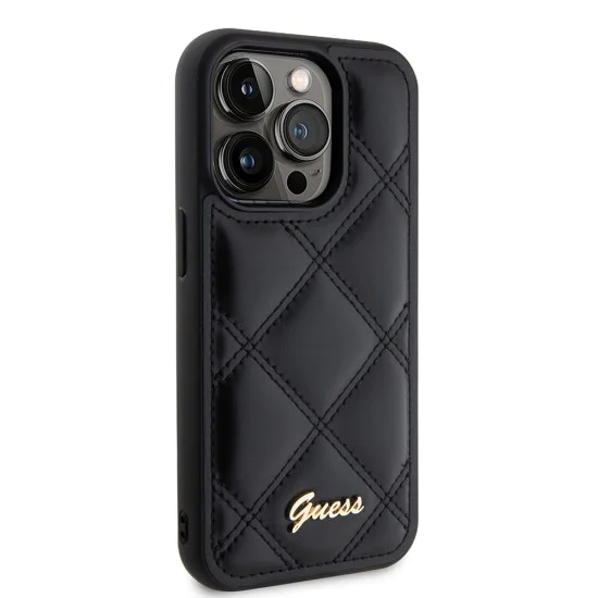 Калъф за iPhone 15 Pro Max - Guess Quilted Metal Logo (GUHCP15XPSQSQQSK) - Черен