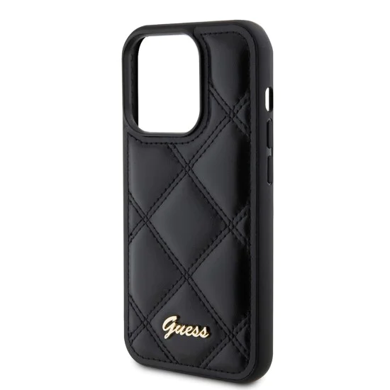 Калъф за iPhone 15 Pro Max - Guess Quilted Metal Logo (GUHCP15XPSQSQQSK) - Черен