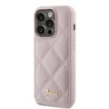 Калъф за iPhone 15 Pro - Guess Quilted Metal Logo (GUHCP15LPSQQSQSP) - Розов
