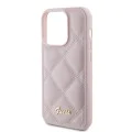 Калъф за iPhone 15 Pro - Guess Quilted Metal Logo (GUHCP15LPSQQSQSP) - Розов