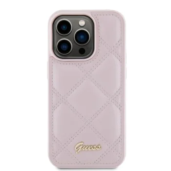 Калъф за iPhone 15 Pro - Guess Quilted Metal Logo (GUHCP15LPSQQSQSP) - Розов