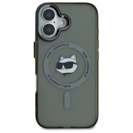 Калъф за iPhone 16 Plus - Karl Lagerfeld IML MagSafe (KLHMP16MHLSCHK) - Metal Choupette`s Head