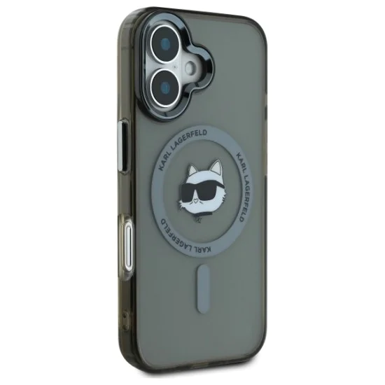 Калъф за iPhone 16 Plus - Karl Lagerfeld IML MagSafe (KLHMP16MHLSCHK) - Metal Choupette`s Head