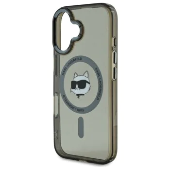 Калъф за iPhone 16 Plus - Karl Lagerfeld IML MagSafe (KLHMP16MHLSCHK) - Metal Choupette`s Head