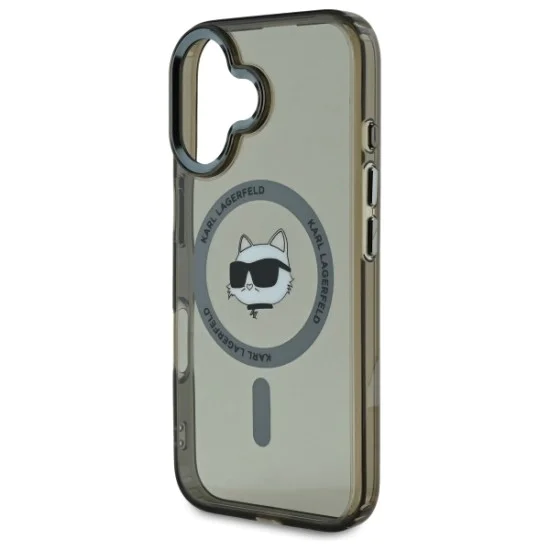 Калъф за iPhone 16 Plus - Karl Lagerfeld IML MagSafe (KLHMP16MHLSCHK) - Metal Choupette`s Head
