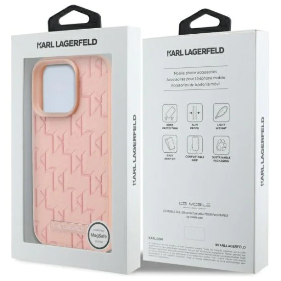 IPhone 16 Pro Case - Karl Lagerfeld Leather MagSafe (KLHMP16LPKHPORPP) - Pink Hot Stamp