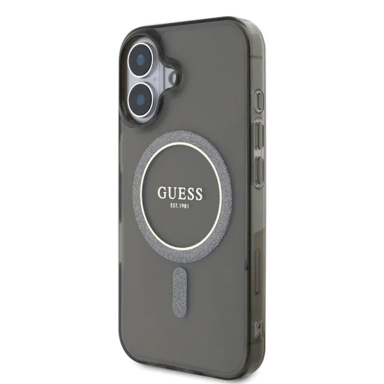 Калъф за iPhone 16 - Guess IML Glitter Circle MagSafe (GUHMP16SHFGEREK) - Черен