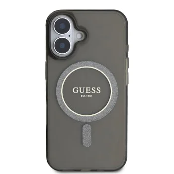 Калъф за iPhone 16 - Guess IML Glitter Circle MagSafe (GUHMP16SHFGEREK) - Черен