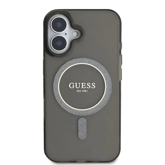 Калъф за iPhone 16 - Guess IML Glitter Circle MagSafe (GUHMP16SHFGEREK) - Черен