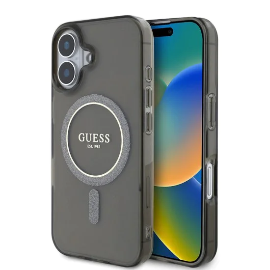 Калъф за iPhone 16 - Guess IML Glitter Circle MagSafe (GUHMP16SHFGEREK) - Черен