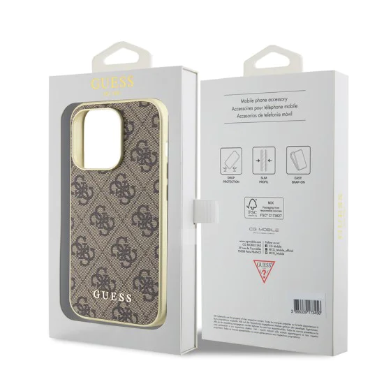Калъф за iPhone 15 Pro - Guess - Hardcase 4G Charms Collection (GUHCP15LGF4GBR) - Кафяв