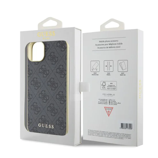 Калъф за iPhone 15 Plus - Guess Hardcase 4G Charms Collection (GUHCP15MGF4GGR) - Сив