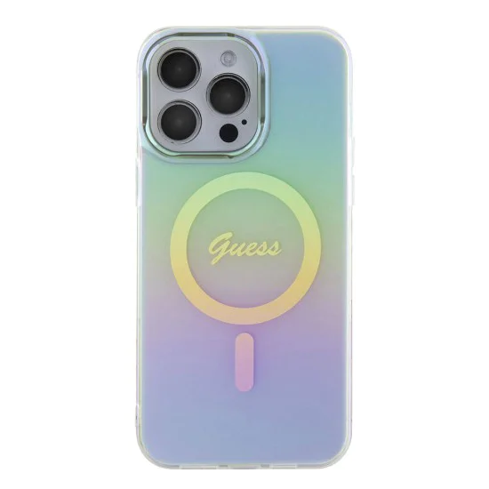 Калъф за iPhone 15 Pro Max - Guess IML Iridescent MagSafe (GUHMP15XHITSQ) - Тюркоаз