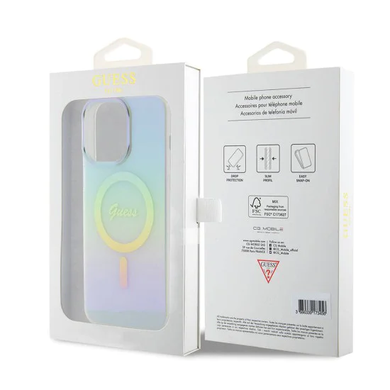 Калъф за iPhone 15 Pro Max - Guess IML Iridescent MagSafe (GUHMP15XHITSQ) - Тюркоаз
