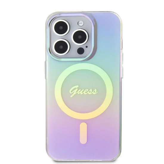Калъф за iPhone 15 Pro - Guess IML Iridescent MagSafe (GUHMP15LHITSU) - Лилав