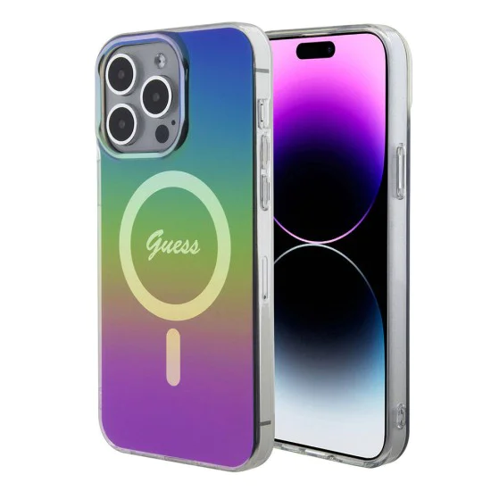 Калъф за iPhone 15 Pro - Guess IML Iridescent MagSafe (GUHMP15LHITSK) - Rainbow